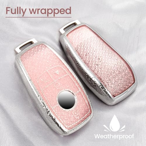 Image of Key Fob Cover for Mercedes Benz, Rhinestone Wristlet Case, Pink