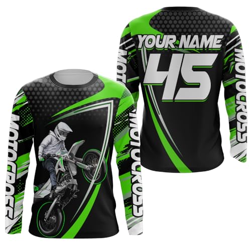 Custom Motocross Racing Jersey UPF30+ Dirt Bike Shirt Adult Youth Men Kid Off-Road MX Racing Motorcycle Jersey XM173 (Green)