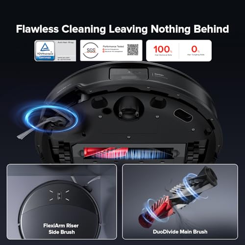 roborock Saros 10R Robot Vacuum and Mop, Powerful Suction, Zero-Tangling, 3.14'' Ultra Slim, FlexiArm Riser Technology for Carpet & Floor, Corner & Edge Cleaning, Self-Emptying, Hot Air Drying, Black