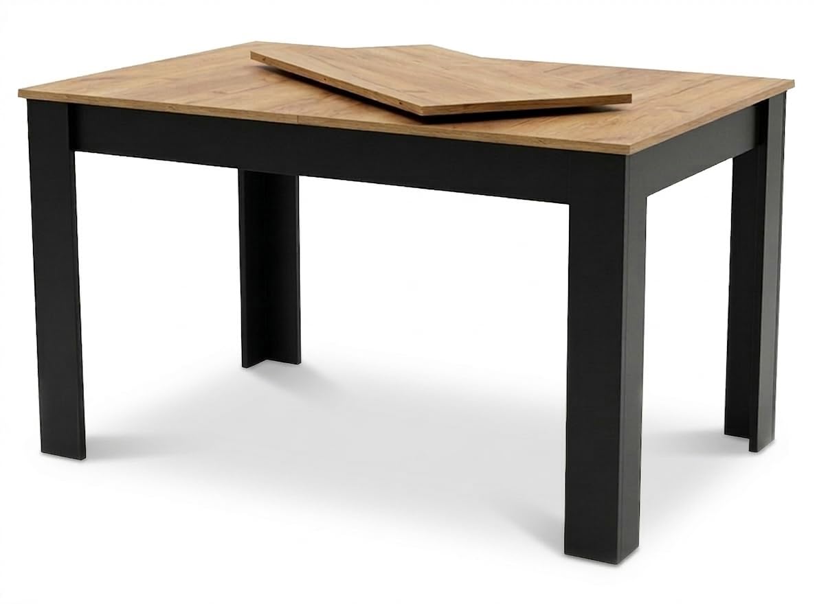 Tavolo da pranzo allungabile 120-160 x 80 cm, tavolo da cucina, tavolo da pranzo, con ripiano, telaio nero, effetto legno, cucina, sala da pranzo e soggiorno, colore: rovere artigianale