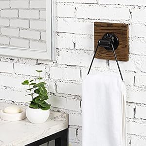 MyGift Industrial Matte Black Metal Hand Towel Ring with Rustic Solid Burnt Wood Wall Backing, Towel Holder for Bathroom, Kitchen, Laundry Room 5.5 x 8.7 inch MyGift Industrial Matte Black Metal Hand Towel Ring with Rustic Solid Burnt Wood Wall Backing Towel Holder for Bathroom Kitchen Laundry Room 55 x 87 inch