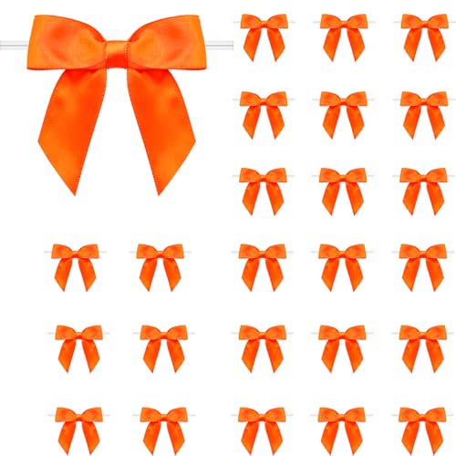 60 Pack Twist Tie Bows 3.3 Craft Bows Satin Ribbon Bow for Gift Wrapping Treat Bags Party Favors & Craft Decoration Orange