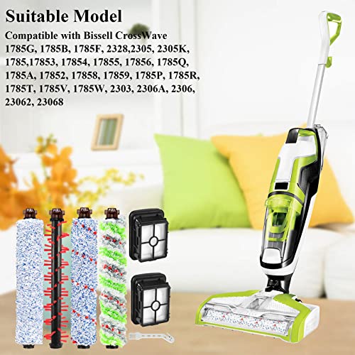 Replacement Parts for Bissell CrossWave Vacuum 1785A 2306A 1785R 1785 2306 2551 Brush Roll 1868 and Replacement Filters 1866, Compare to Part 1608683, 160-8683, 1608684 LUXRILIX