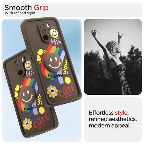 Image of Pikkme Back Cover for Poco F1 | Soft Silicone| Cute Rainbow Smile & 3D Cartoon Flower Design | Shockproof Raised Camera Protection Bumper Case (Brown)