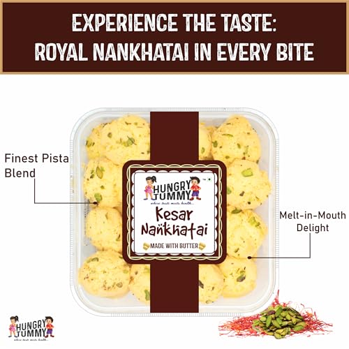 Image of Hungry Tummy Kesar Nankhatai | Desi Ghee Cookies | Traditional Indian Shortbread Biscuits | Crunchy & Melt-in-Mouth | Handmade Tea Time Snack | (Pack of 250g)