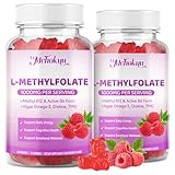 Mchokuu L-Methylfolate (5-MTHF) Gummies 1000mcg for MTHFR, Folate Supplement for Women & Men w/Methyl B12, Choline, TMG & Omega-3 for Energy Support, Sugar Free Raspberry Flavor, Vegan 120 Count