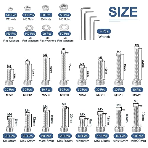 DTGN 1220Pcs Metric Screw Assortment, M2/M3/M4/M5 Bolts and Nuts Kit - Image 2