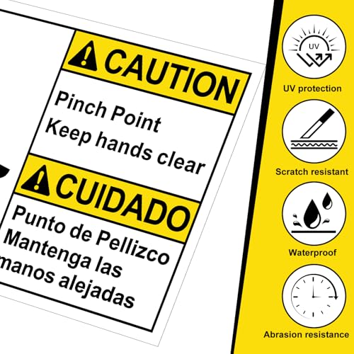 ForraFun 10 Pcs CAUTION Pinch Point Watch Your Hands ANSI Safety Bilingual Label Decal - 5\'\' x 3.5\'\' Vinyl ANSI Safety Warning Sign Stickers for Indoor Outdoor Machinery Workplace(Caution) - Thumbnail 4