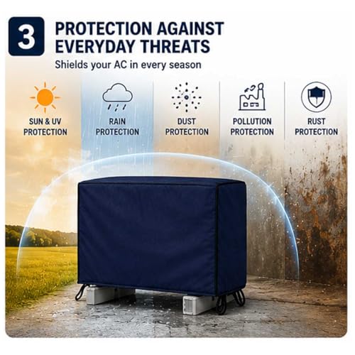 Image of AC Cover for Indoor & Outdoor Unit | Waterproof, Dustproof, All-Weather Protection Against Dust, Rain & Sun (Split AC Cover Navy Blue, Upto 1.5 Ton)