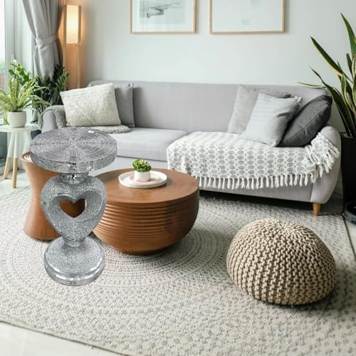 AIDNI Silver Heart Shape Mirrored Side Table, Crushed Diamond Sparkly End Table, Luxury Crystal Glam Bedside Stand or Plant Holder for Bedroom & Living Room Decor– 60cm Tall - Image 8