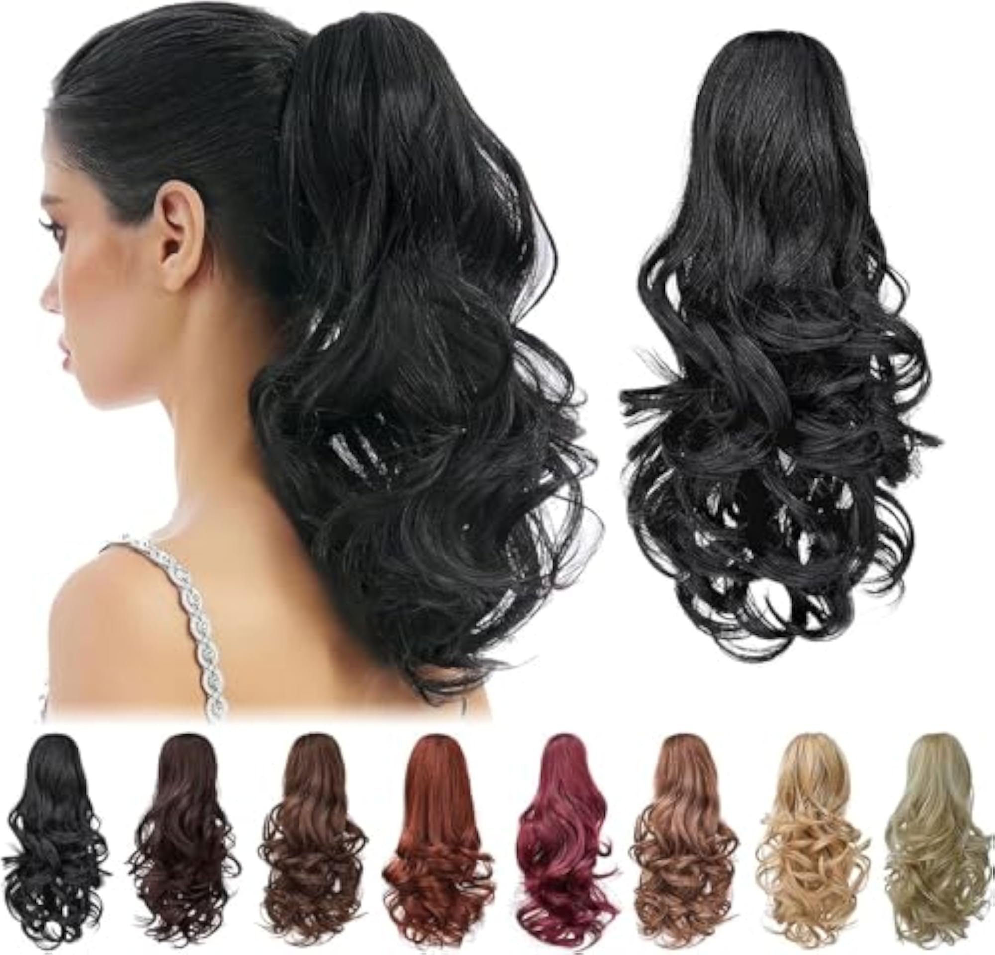 Wavy Ponytail Claw Hair Extension, 14" Curly Synthetic