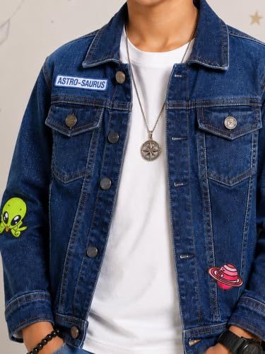 Image of KiddoPanti Boys Denim Jacket | Cotton Poly Blend with Spandex | Washed Denim, Full Sleeve | Button Closure & Front Flap Pockets | Collared Neck