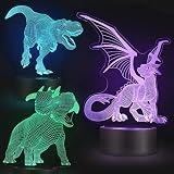【Effetto visivo 3D creativo ma non proiezione】 Questa lampada di illusione 3D può mostrare il dinosauro quando si accende, con una tavola piatta acrilica ottica con incisione laser può darti un incredibile effetto visivo 3D.