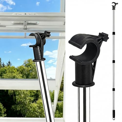Plkjiu Window Pole Opener - Compatible with Vertical/Horizontal Sliding Windows for Velux GGL & GGU Skylight Roof Windows Stainless Steel Multi - Part Loft Hatch Pole with Hook (1.75m)