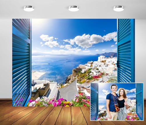 Fondo Fotográfico Tela 8x6ft Loccor Diseño Grecia Santorini miniatura 2