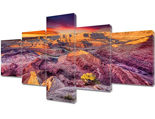 Home Decor For Living Roon Native American Pictures Dead Horse Canyon Moab Paintings 5 Panel Canvas Wall Art Modern Artwork Giclee Wooden Framed Gallery-Wrapped Stretched Ready To Hang(50''Wx24''H) #TOP2