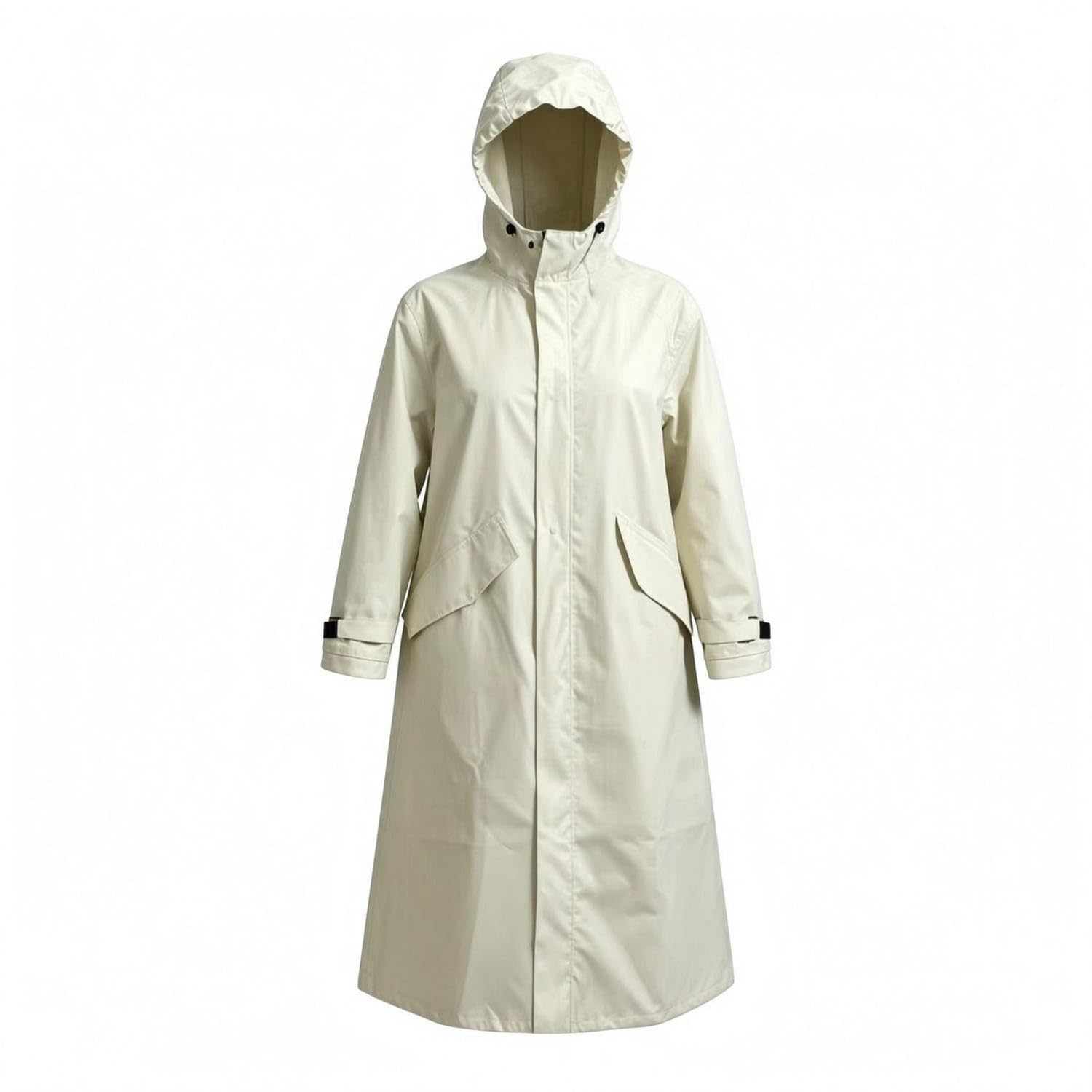 TRENDYNEST Adjustable Cuffs Long Hooded Raincoat Flap Pockets Hooded Raincoat Loose Fit Rain Jacket Full Coverage, Gray-image-6
