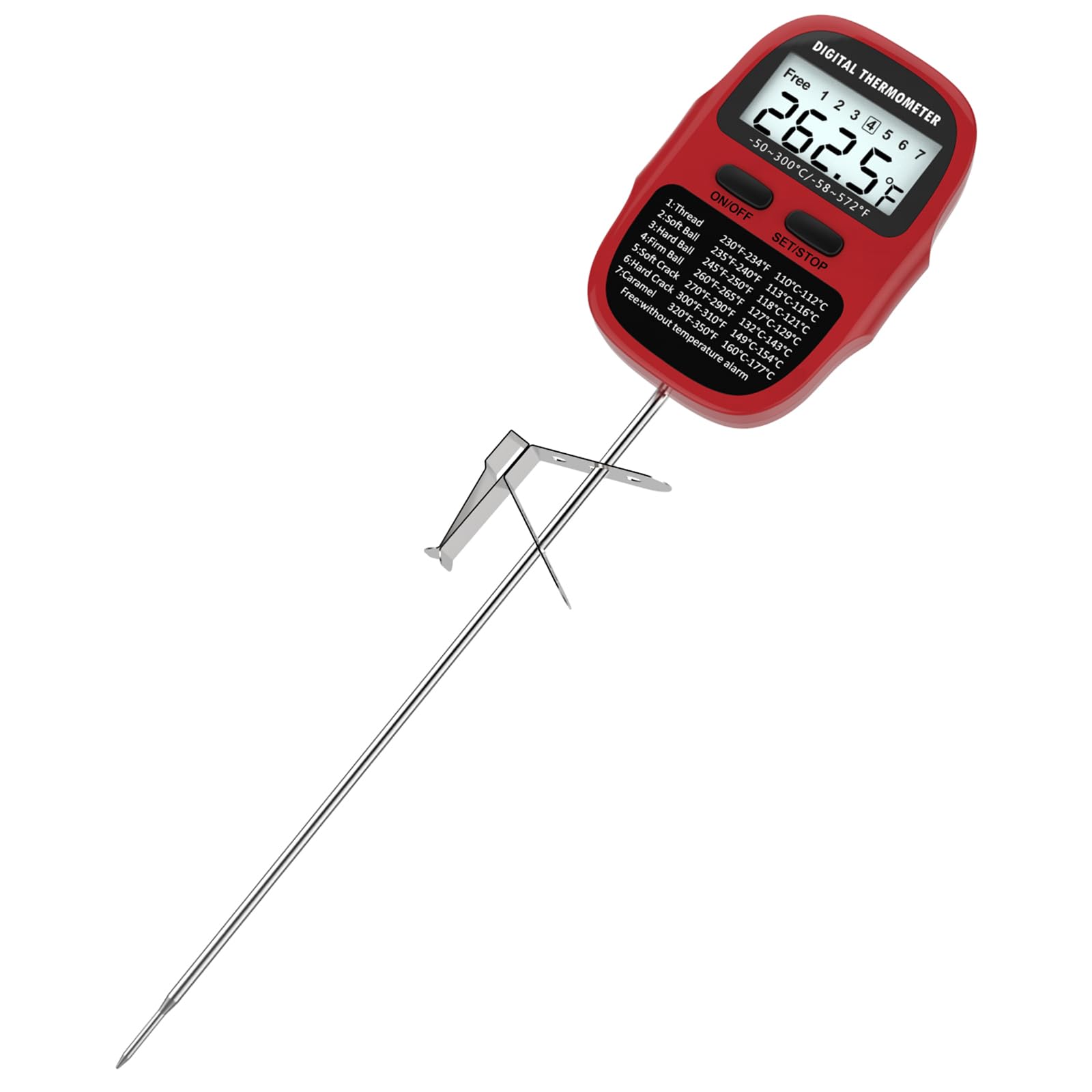 KT Thermo Candy Thermometer with Pot Clip, 9.4" Long Probe, -58°F~572°F, Gray Body, Includes 1 Pot Clip, for Sugar Syrup, Jam, Chocolate, and Deep Fry Oil