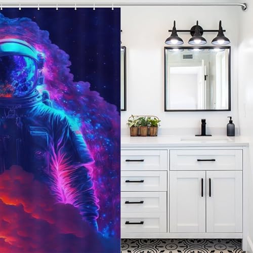 Rideau de douche astronaute néon lavable en polyester pour salle de bain
