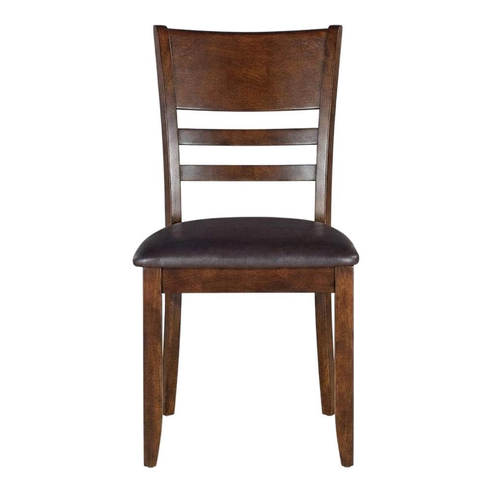 Solid Wood Faux Leather-Upholstered Dining Chairs Set of by Furnifact – Wood, Brown/Black, Pack of 2