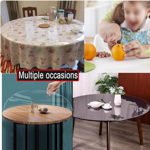 Nappe de table ronde 110 cm transparente pour repas de famille en cuisine