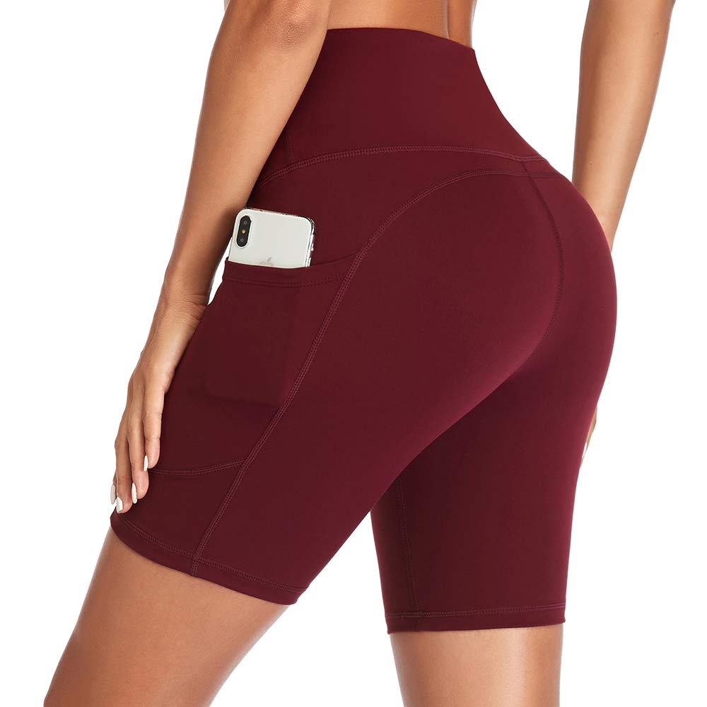 GIMDUMASA High Waisted Biker Shorts for Women with Pockets Tummy Control Fitness Athletic Workout Running Yoga Gym Shorts