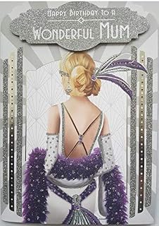 Art Deco 1920's Flapper Lady ~ Mum ~ Glittered Silver Birthday Card - Mother