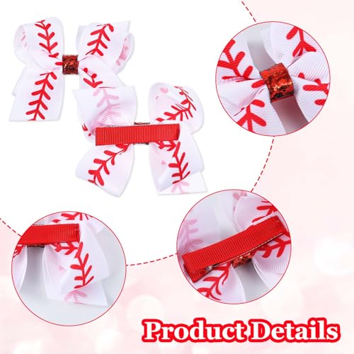 TIESOME 4 Piezas Broches de Lazo de Béisbol, Clips para el Cabello de Lazo de Béisbol de 4 pulgadas, Clips de Aficionadas Rojo Blanco, Accesorios para el Cabello de Softbol para Mujeres miniatura 5