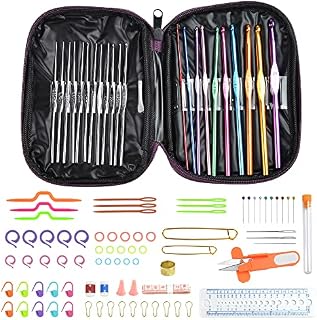 WUHEECOME 100 Pcs Crochet Hooks Set Crochet Knitting Kit Accessories Knitting Needle Set Ergonomic Crochet Needles with Measuring Tape Stitch Markers Portable Bag and Sewing Needles for DIY Handcrafts