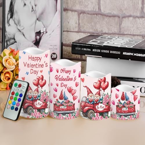 Image of Cute Gnome Rose Plastic Flameless Candles with Remote Control and Timer American Flag LED Flickering Battery Electric Pillar Candles for Home Valentine's Day Decoration