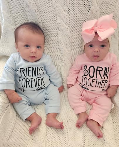 Newborn Baby Twins Matching Outfits Baby Girl Boy Born Together Friend Forever Romper Jumpsuit Bodysuit Fall Clothes2