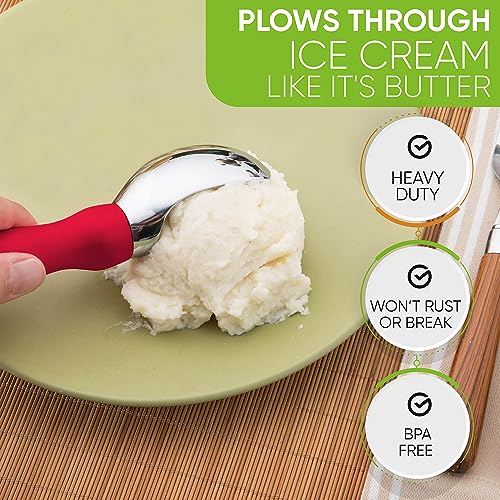 Image of Spring Chef Heavy Duty Metal Ice Cream Scoop with Soft Grip Handle, Red