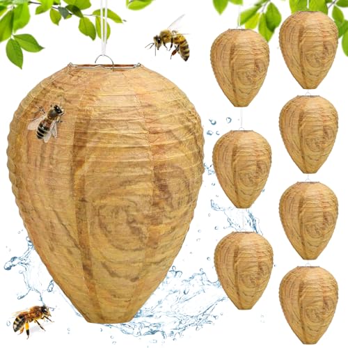 Nido de Avispas, 8 Piezas Nido de Avispas Señuelo, Colgar Nido de Avispas Falsas, Impermeable Trampa Avispas Exterior, Nidos de Avispas Artificiales, para Hogares y Jardines al Aire Libre