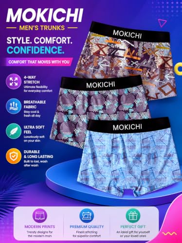 Image of Men's Printed Boxer Briefs | Comfortable Trunk-Style Innerwear with Elastic Waistband | Multicolor Pack of 3
