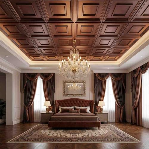 Image of Kayra Decor PVC Ceiling Panel 60x60 cm |Square Panel|Red Copper|50 Tiles Cover 200 Sq Ft| Modern False Ceiling|Royal & Elegant Finish