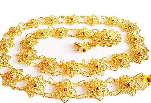 Belt Thai Gold Plate Star Flower Vintage Women Thailand Costume Wedding Chain Dress Dance Ram Thai 40-41 Inches3