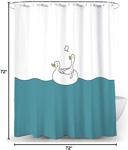 Miniatura 9 de Cortina de ducha de pato, diseño de pato de dibujos animados que nadan en el océano, verano, tela de poliéster, impermeable, 72 x 72 pulgadas