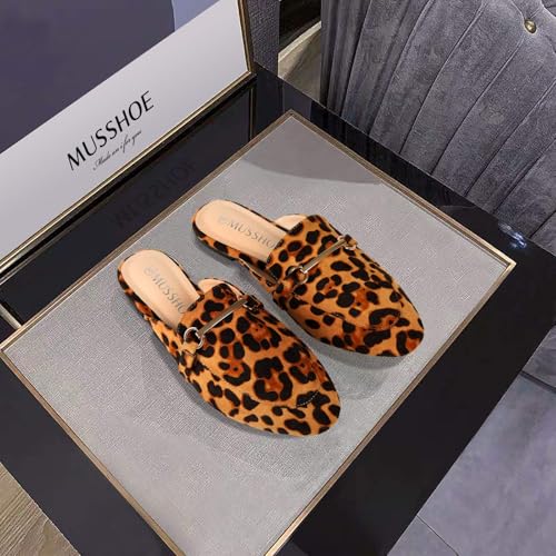 Image of MUSSHOE Gold Buckle Mules for Women - Comfortable Memory Foam Loafers, Classy Slip On Flats for Office Business Casual, Dressy Pointed Toe Shoes