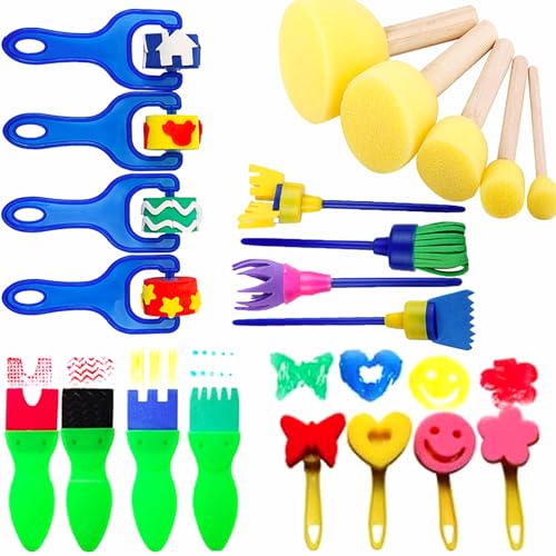 Schwamm Malerei Pinsel Set,21PCS Malset für Kinder Kleinkinder Malpinsel Schwamm Früherziehung Zeichnung Werkzeuge für Kinder Frühe DIY Learning Paint Sets