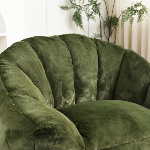 Image of Bean Bag Chair with Arms for Adults - Furry Lazy Sofa, Armrests Stuffed High-Density Foam Filler Chair, Small Cozy Reading in Bedroom Living Room and Dorms (Green)