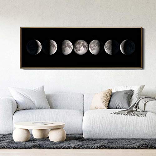HYFBH Phase de lune toile peinture noir et blanc Luna mur Art affiche impression grande taille abstraite photos nordique décor à la maison 50x120 cm (20x47in) sans cadre Cover