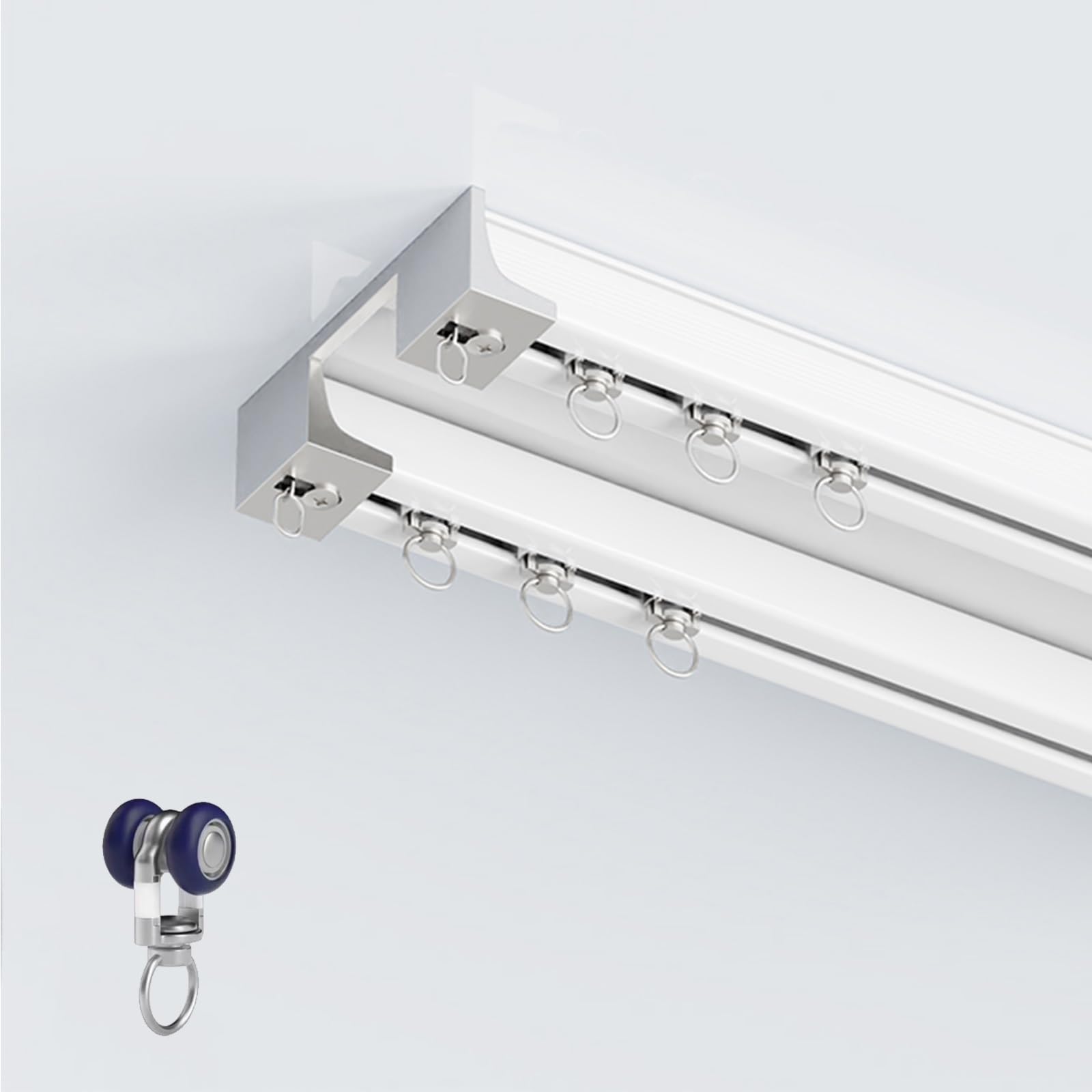 Aluminiowa podwójna zasłona do montażu sufitowego, 2,3 m, regulowana szyna do sypialni, okna, hotelu, idealna do zasłon sufitowych (zasłony i haczyki nie wchodzą w zakres dostawy)