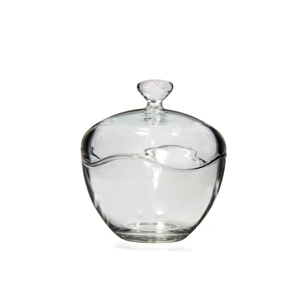 CAR Bomboniere Lara Glass Box with Lid, Height 14 cm and Diameter 13 cm, Transparent by Mascart