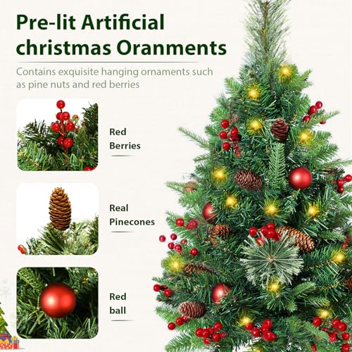 2 Set 30 Inch Outdoor Christmas Tree with LED Lights, Battery Powered & 6H Auto Timer, 8 Modes, Prelit Christmas Tree with Pine Cones Red Berries and Ball, Holiday Decor for Porch Yard Patio Pathway - Image 5