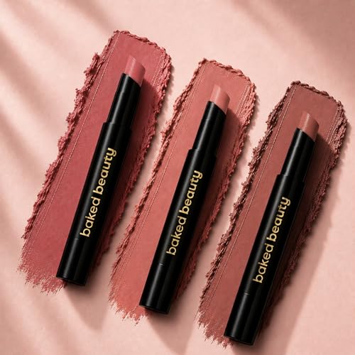 Image of BAKED BEAUTY Super Matte Lip Cream Crayon Pack of 3 Lipstick for Women | Long-Lasting 8 Hours Stay Non Transfer Retractable | Smudge Proof & Waterproof Lipstick Enriched with Jojoba Oil & Vitamin E 7.5g Lip Eclair