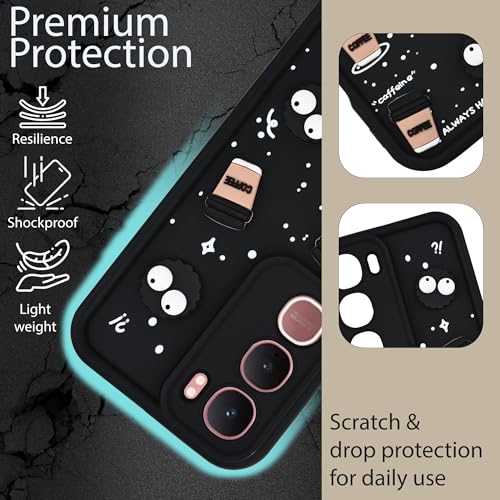 Image of DARKFIT Back Case Cover Compatible for Vivo Y400 Pro 5G | Cute Fun Cartoon 3D Ball | Coffee Silicone Case | Case Cover with Camera & Body Protection | Shock Proof | for Vivo Y400 Pro | Color Black