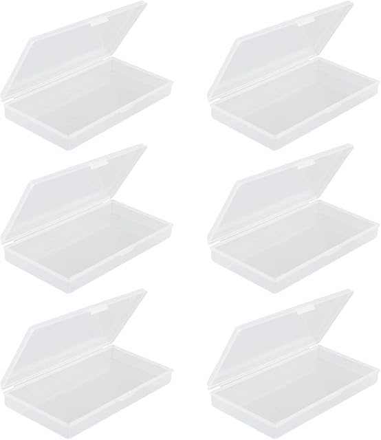 Mengqianxunm 6 Pcs Small Clear Boxes Plastic Storage Boxes Rectangular Empty Boxes with Flip Lid for Jewerlry and Pills