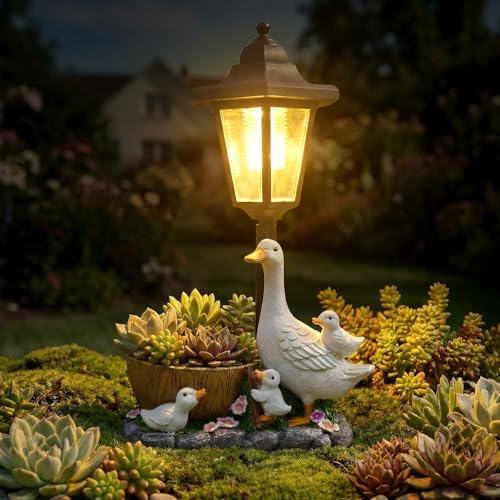 2026 Garden Duck Statues with Solar Lantern Flowerpot Outdoor Decoration Duck Figurines Yard Art Sculptures for Patio Lawn Backyard Porch Ornaments Yard Ornament- Unique Mothers Day Birthday Gifts