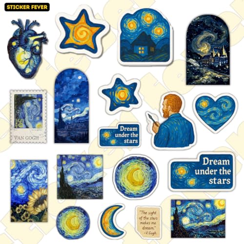 Image of Pack of 15 Cute Stickers for Laptops /Mobiles /Guitar /Journal etc. (AI Mode Conversation: Van goghYou Said: Van goghvan gogh9:45 pmVincent Van Gogh)