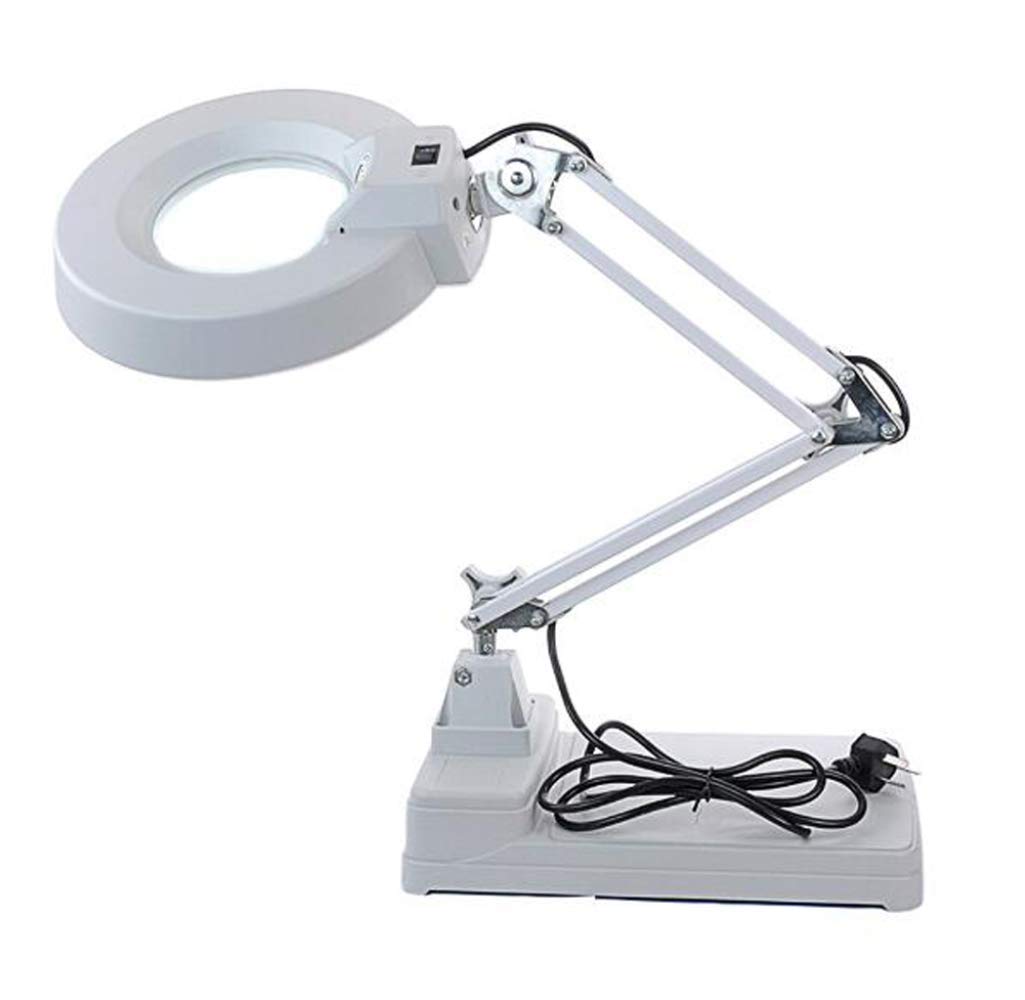 Lupa LED 3X/5X/8X/10X, Lupa de 127 mm con Soporte de lámpara LED, Altura Ajustable, para Mesa o Escritorio. Lupa iluminada para Lectura, Manualidades y Pasatiempos.